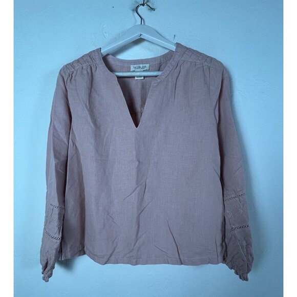 Rachel Zoe Women's Long Sleeve V-Neck Blouse Top Linen Blend Blush Pink Sz Small - Picture 1 of 8